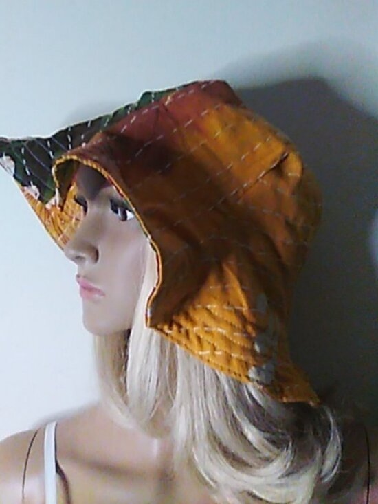 Kantha Sun Hat Tropical M-L Floral Reversible Handmade Vacation Beach KS16. main image 7